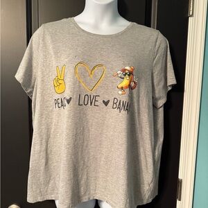Gray Graphic Tee with Peace Love Banana Design